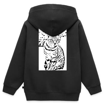 Chat noir et blanc - Sweat Premium à capuche zippé enfant bio - noir - Dos - AI Model Kid Male (0cm)
