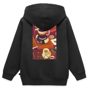 Café, grains de café - Sweat Premium à capuche zippé enfant bio - noir - Dos - AI Model Kid Male (0cm)