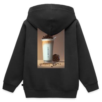 Café, grains de café - Sweat Premium à capuche zippé enfant bio - noir - Dos - AI Model Kid Male (0cm)