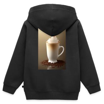 Café, grains de café - Sweat Premium à capuche zippé enfant bio - noir - Dos - AI Model Kid Male (0cm)