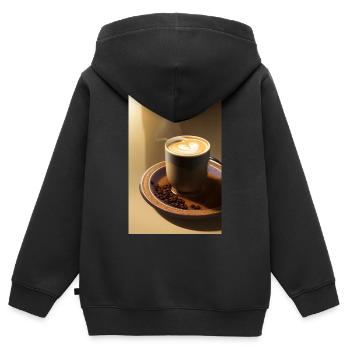 Café, grains de café - Sweat Premium à capuche zippé enfant bio - noir - Dos - AI Model Kid Male (0cm)