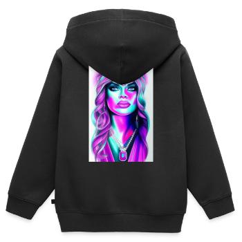 Femme avec des bijoux - Sweat Premium à capuche zippé enfant bio - noir - Dos - AI Model Kid Male (0cm)