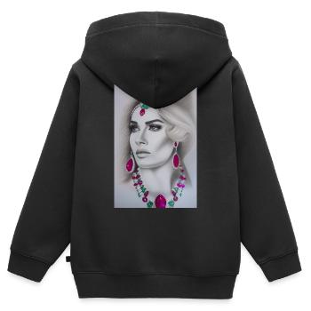Femme avec des bijoux - Sweat Premium à capuche zippé enfant bio - noir - Dos - AI Model Kid Male (0cm)