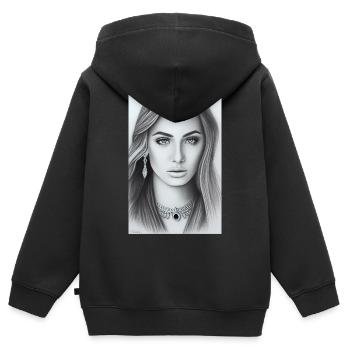 Femme avec des bijoux - Sweat Premium à capuche zippé enfant bio - noir - Dos - AI Model Kid Male (0cm)