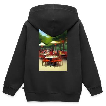 Asiatisches Cafe im Freien - Kinder Premium Organic Zip Hoodie - Schwarz - Hinten - AI Model Kid Male (0cm)