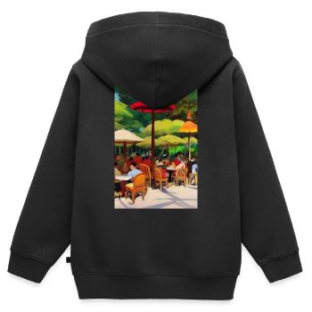 Asiatisches Cafe im Freien - Kinder Premium Organic Zip Hoodie - Schwarz - Hinten - AI Model Kid Male (0cm)