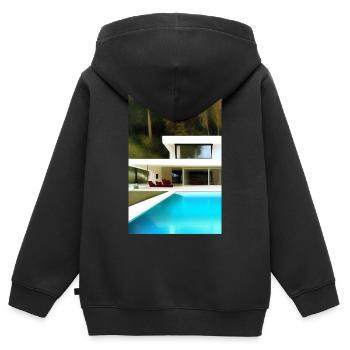 Villa blanche avec piscine - Sweat Premium à capuche zippé enfant bio - noir - Dos - AI Model Kid Male (0cm)