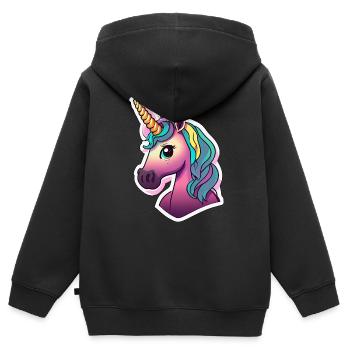 Licorne arc-en-ciel pour filles Kids Horse - Sweat Premium à capuche zippé enfant bio - noir - Dos - AI Model Kid Male (0cm)