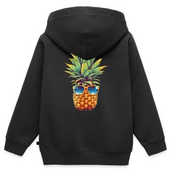Ananas mit Sonnenbrille: Sommer Coolness - Kinder Premium Organic Zip Hoodie - Schwarz - Hinten - AI Model Kid Male (0cm)