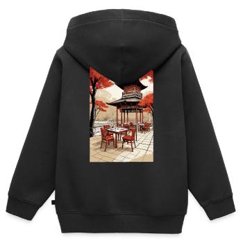 Asiatisches Kaffee - Kinder Premium Organic Zip Hoodie - Schwarz - Hinten - AI Model Kid Male (0cm)