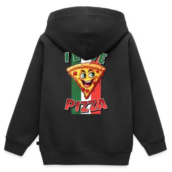 I Love Pizza Pizzastück Gesicht Lacht Pizzeria - Kinder Premium Organic Zip Hoodie - Schwarz - Hinten - AI Model Kid Male (0cm)