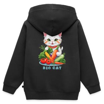 Chat Bio - Sweat Premium à capuche zippé enfant bio - noir - Dos - AI Model Kid Male (0cm)