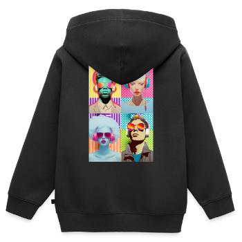 Musique Pop Art - Sweat Premium à capuche zippé enfant bio - noir - Dos - AI Model Kid Male (0cm)
