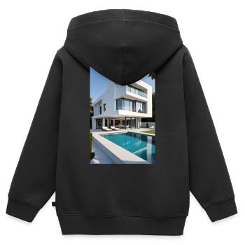Villa blanche avec piscine - Sweat Premium à capuche zippé enfant bio - noir - Dos - AI Model Kid Male (0cm)