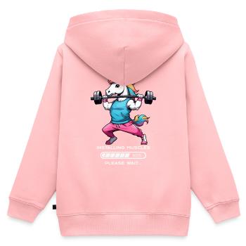 Licorne bodybuilder - Sweat Premium à capuche zippé enfant bio - rose - Dos - AI Model Kid Female (0cm)