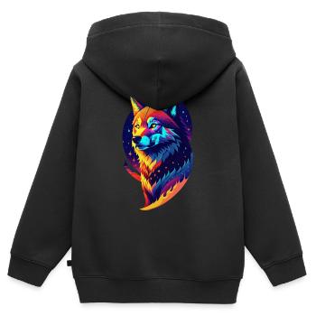Wolf in der Nacht - Mehrfarbiges Dekor - Kinder Premium Organic Zip Hoodie - Schwarz - Hinten - AI Model Kid Male (0cm)