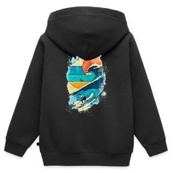 Surfer-Illustration auf der Welle - Fun Surf - Kinder Premium Organic Zip Hoodie - Schwarz - Hinten - AI Model Kid Male (0cm)