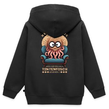 Calmar drôle - Sweat Premium à capuche zippé enfant bio - noir - Dos - AI Model Kid Male (0cm)