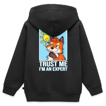 Trust Me I'm an Expert Spruch mit Lustiger Fuchs - Kinder Premium Organic Zip Hoodie - Schwarz - Hinten - AI Model Kid Male (0cm)