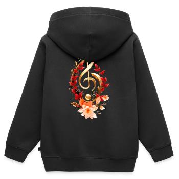 Clé de sol dorée avec des feuilles rouges. - Sweat Premium à capuche zippé enfant bio - noir - Dos - AI Model Kid Male (0cm)