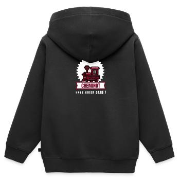 ON PEUT ÊTRE CHEMINOT SANS CRIER GARE ! (train) - Sweat Premium à capuche zippé enfant bio - noir - Dos - AI Model Kid Male (0cm)