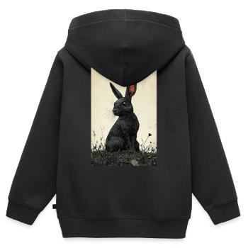 Lapin de nuit dans le brouillard - Sweat Premium à capuche zippé enfant bio - noir - Dos - AI Model Kid Male (0cm)