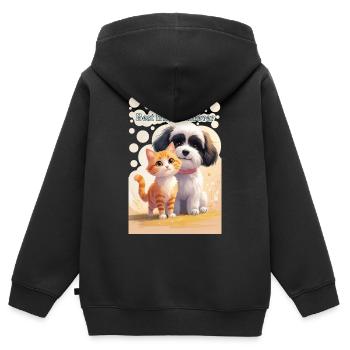 Hund und Katze Tierkinder Beste Freunde für immer - Kinder Premium Organic Zip Hoodie - Schwarz - Hinten - AI Model Kid Male (0cm)