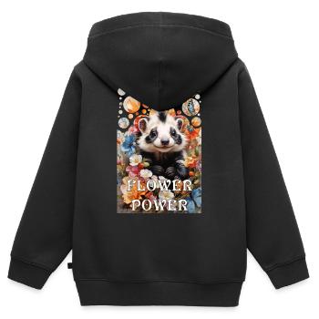 Hippie Flower Power moufette mignonne dans une mer de fleurs - Sweat Premium à capuche zippé enfant bio - noir - Dos - AI Model Kid Male (0cm)