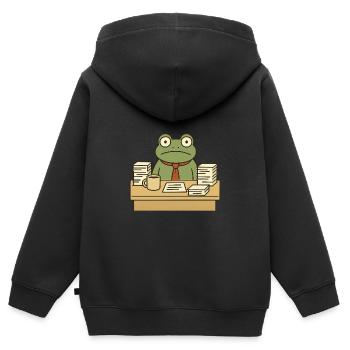 Business-Frosch - Kinder Premium Organic Zip Hoodie - Schwarz - Hinten - AI Model Kid Male (0cm)