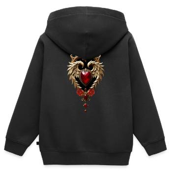 L’élégance en rouge et or - Sweat Premium à capuche zippé enfant bio - noir - Dos - AI Model Kid Male (0cm)