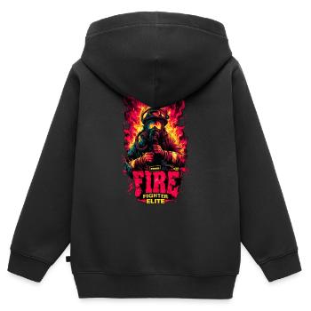 Pompier d’élite - Sweat Premium à capuche zippé enfant bio - noir - Dos - AI Model Kid Male (0cm)