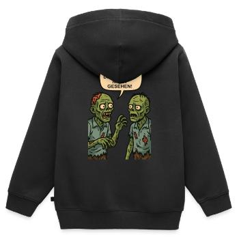 Oh, je ne t’ai pas vu depuis des lustres (zombies) - Sweat Premium à capuche zippé enfant bio - noir - Dos - AI Model Kid Male (0cm)