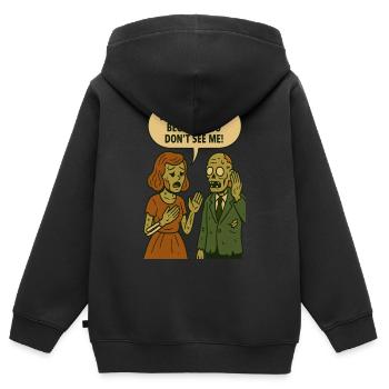Je m’en vais, parce que vous ne me voyez pas ! - Sweat Premium à capuche zippé enfant bio - noir - Dos - AI Model Kid Male (0cm)