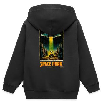 Porc de l’espace - Sweat Premium à capuche zippé enfant bio - noir - Dos - AI Model Kid Male (0cm)