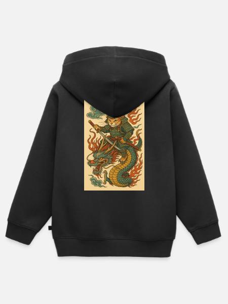 Geist eines Kriegers im Drachenkampf - Kinder Premium Organic Zip Hoodie - Schwarz