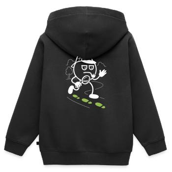 Ribbo en détective à la recherche d’indices - Sweat Premium à capuche zippé enfant bio - noir - Dos - AI Model Kid Male (0cm)