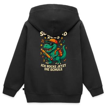 Enfants Écolier 2025 Dino T-Rex Cool Inscription à l’école - Sweat Premium à capuche zippé enfant bio - noir - Dos - AI Model Kid Male (0cm)