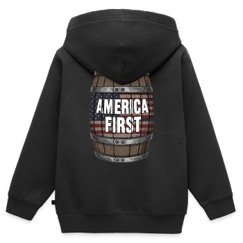 Amerikas erstes Patriot Laufdesign - Kinder Premium Organic Zip Hoodie - Schwarz - Hinten - AI Model Kid Male (0cm)