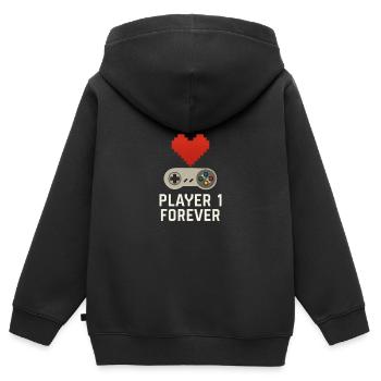 Retro-Gaming-Herz-Design - Kinder Premium Organic Zip Hoodie - Schwarz - Hinten - AI Model Kid Male (0cm)