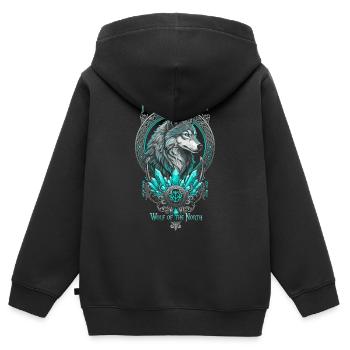 Fenrir Vermächtnis Wolf Nord Kristall Cyan - Kinder Premium Organic Zip Hoodie - Schwarz - Hinten - AI Model Kid Male (0cm)