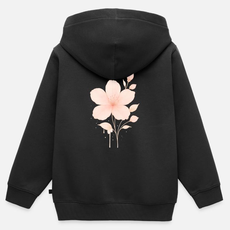 Pêche Fleurs Roses Aquarelle - Sweat Premium à capuche zippé enfant bio - noir