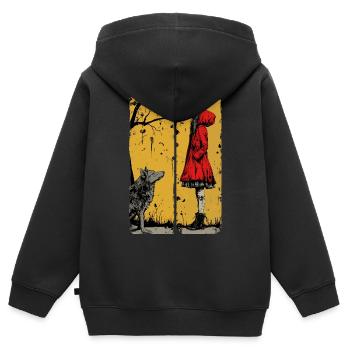 Rotkäppchen und der Wolf - Kinder Premium Organic Zip Hoodie - Schwarz - Hinten - AI Model Kid Male (0cm)