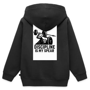 Discipline spartiate – Lance d’haltères - Sweat Premium à capuche zippé enfant bio - noir - Dos - AI Model Kid Male (0cm)