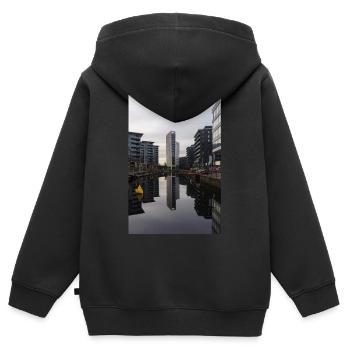 Réflexion urbaine - Sweat Premium à capuche zippé enfant bio - noir - Dos - AI Model Kid Male (0cm)