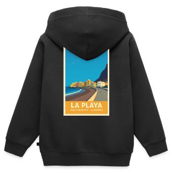 La Playa Affiche Valle Gran Rey - Sweat Premium à capuche zippé enfant bio - noir - Dos - AI Model Kid Male (0cm)