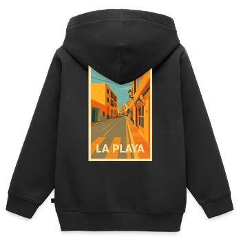 Playa de La Calera - Sweat Premium à capuche zippé enfant bio - noir - Dos - AI Model Kid Male (0cm)