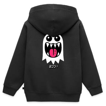 Ghost Buh - Kinder Premium Organic Zip Hoodie - Schwarz - Hinten - AI Model Kid Male (0cm)