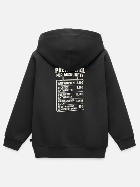 Preistafel für Auskünfte - Kinder Premium Organic Zip Hoodie - Schwarz