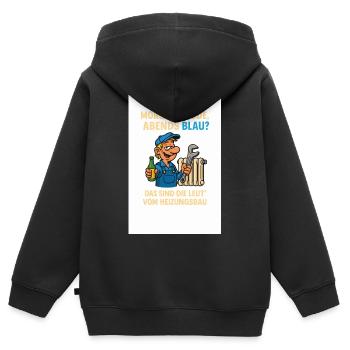 Morgens müde, Abends Blau Heizungsbau - Kinder Premium Organic Zip Hoodie - Schwarz - Hinten - AI Model Kid Male (0cm)