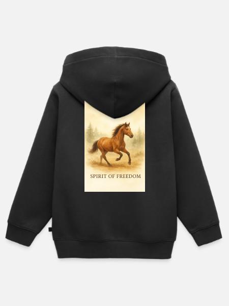 Spirit of Freedom Horse - Premium børne zip-hættetrøje økologisk - sort